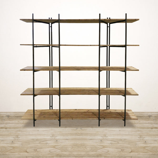 Double Bay Shelving Unit In Recycled Pine and Metal