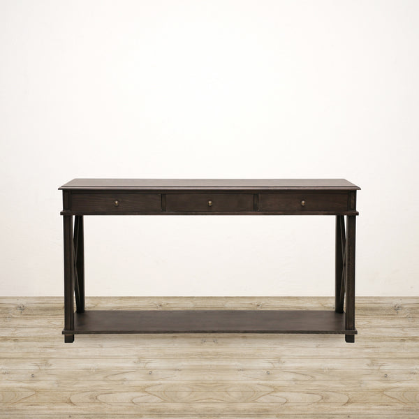 Oak Console with 3 Drawers in Charcoal Finish