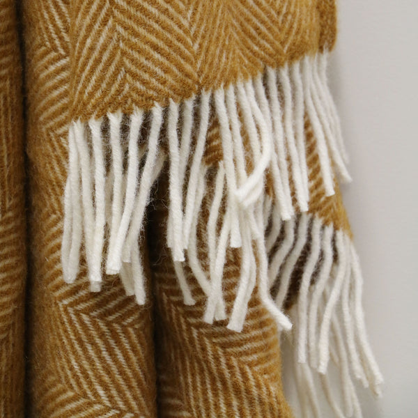 Wool Fishbone Throw in English Mustard