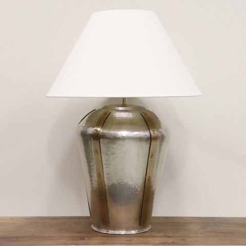 Litchfield Lamp in Antique Silver Finish with Brass Strips