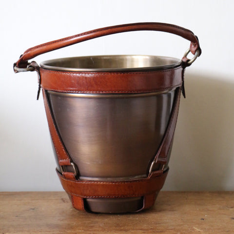 Brass Wine Cooler with Leather Handle