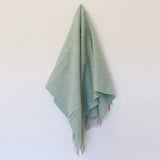 Wool Herringbone Throw in Grey and Laurel Green