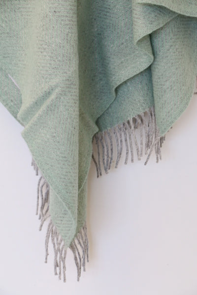 Wool Herringbone Throw in Grey and Laurel Green