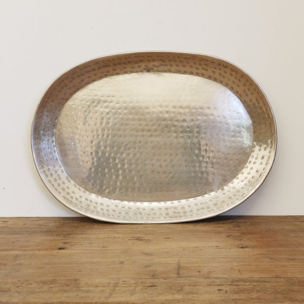 Chelsea Hammer Beaten Oval Tray in Antique Silver Finish