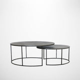 Brooklyn Oval Nest of Coffee Tables in Antiqued Pewter Finish with Black Legs