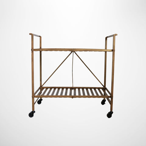 Industrial Trolley with Shelf in Antique Brass Finish